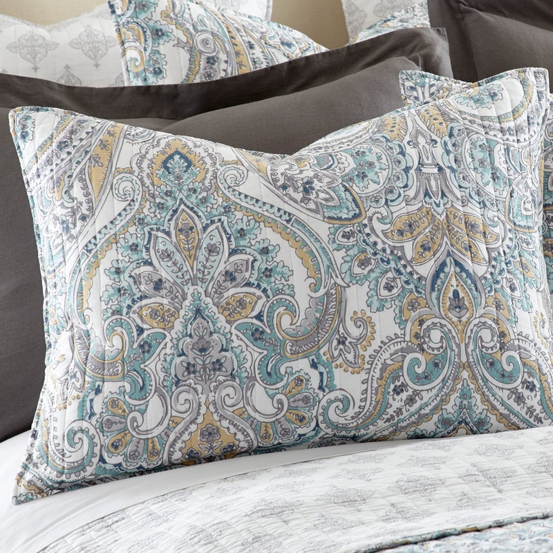 Levtex Home - Rome Quilt Set - King Quilt (106x92in.) + Two King Pillow Shams (36x20in.) - Paisley - Beige, Blue, and White - Reversible - Cotton Fabric - Image 3